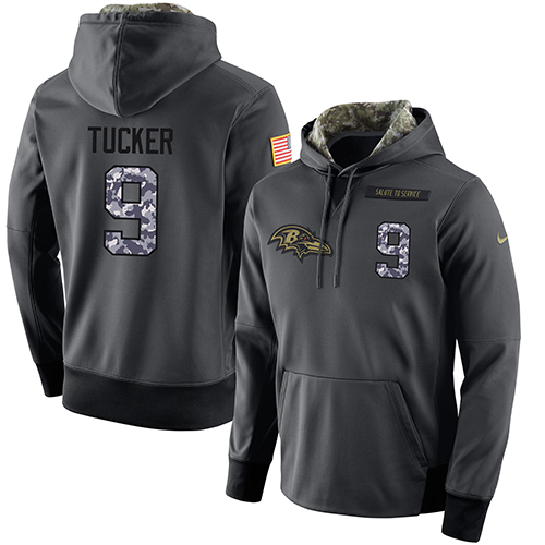 NFL Men's Nike Baltimore Ravens #9 Justin Tucker Stitched Black Anthracite Salute to Service Player Performance Hoodie